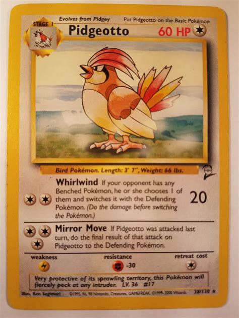 PLAYED PIDGEOTTO #28/130 BASE SET 2 POKEMON TRADING CARD GAME TCG WOTC ...