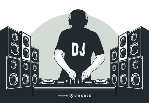 Silhouette DJ Boy With Speakers Vector Download