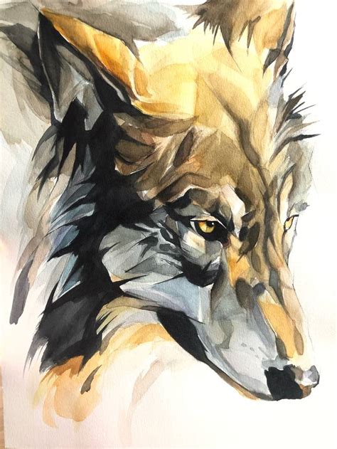 Golden Wolf Painting by Katya M (_K8ART_) | Saatchi Art