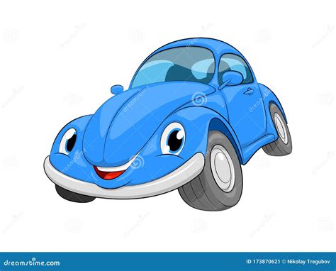 Funny Cartoon Blue Car. a Blue Car on a White Background Stock Vector ...