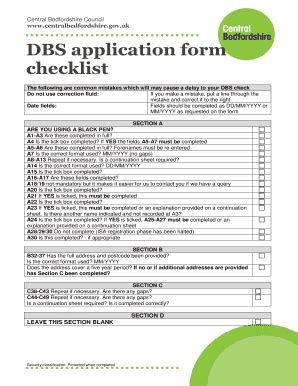 Fillable Online centralbedfordshire gov DBS application checklist 13.12 ...