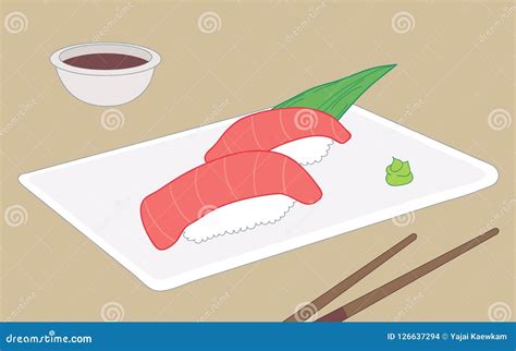 Toro Sushi, Fatty Bluefin Tuna Belly Sushi Stock Vector - Illustration ...