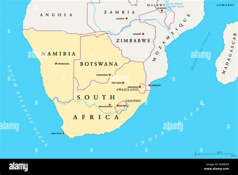 Southern Africa region political map. Southernmost region of African ...