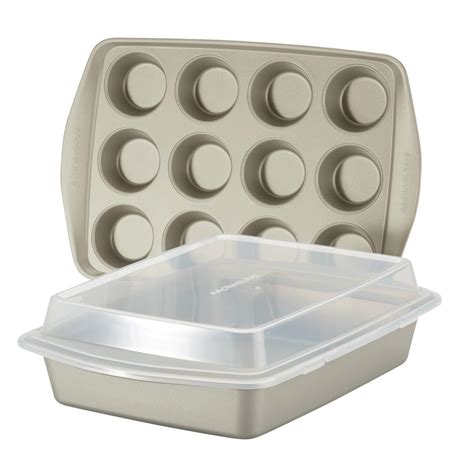 Rachael Ray 3-Piece Nonstick Bakeware in Silver with Swing Lid Pan Set ...