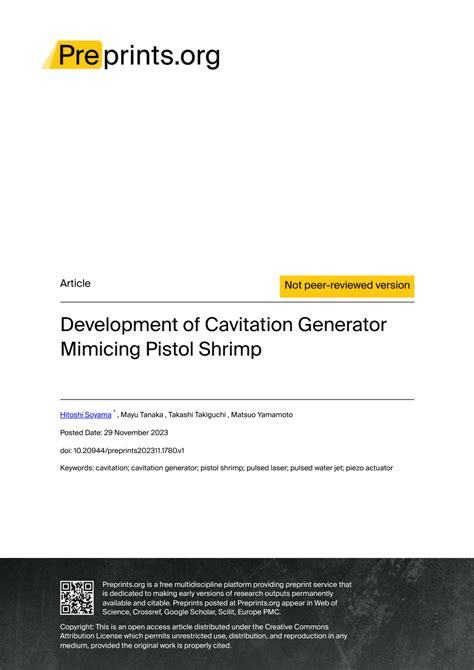 (PDF) Development of Cavitation Generator Mimicing Pistol Shrimp