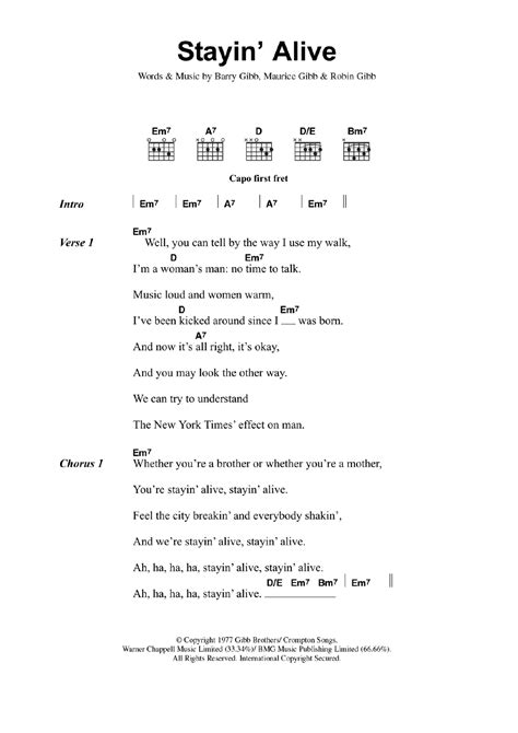 Stayin' Alive by Bee Gees - Guitar Chords/Lyrics - Guitar Instructor