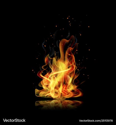 Fire flame black background realistic Royalty Free Vector