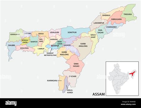 administrative and political map of indian state of Assam, india Stock ...