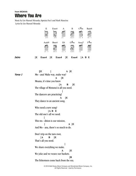 Where You Are (from Moana) by Lin-Manuel Miranda Sheet Music for ...