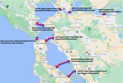 I made a map of the SF Bay Area's bridges and in what direction toll is ...