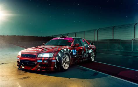 Обои GTR, Nissan, Drift, Car, Night, Skyline, R34, Track, Raceway ...