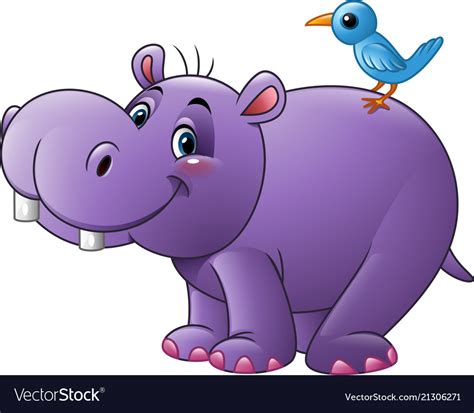 Cartoon funny hippo with bird Royalty Free Vector Image