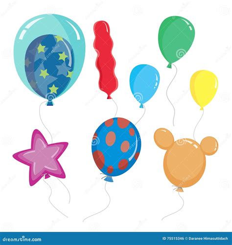 Set of Cute Cartoon Balloons, with Different Shapes and Color Vector ...