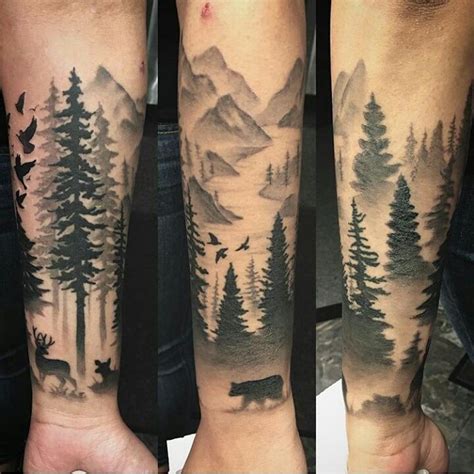 Black And Grey Forest Tattoo On Forearm | Sleeve tattoos for women ...