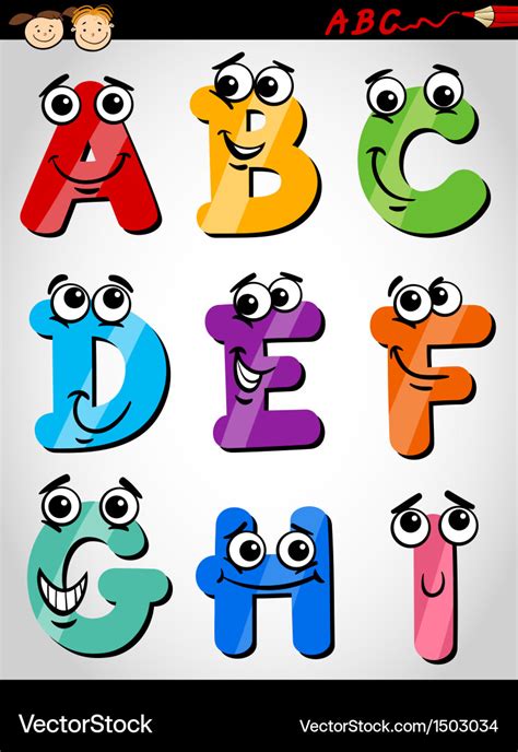 Funny letters alphabet cartoon Royalty Free Vector Image