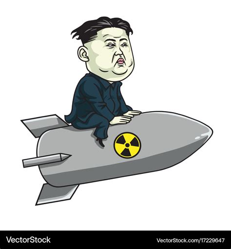 Kim jong un on nuclear rocket weapon cartoon Vector Image