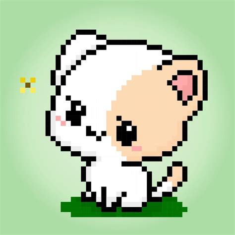 Pixel 8 bits cute cat see a butterflies. Animals for game assets in ...