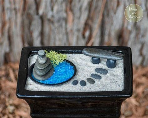 Miniature Zen Garden Kit with Natural Beach Stone Accessories and ...