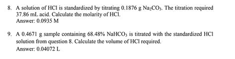 A solution of HCl is standardized by titrating 0.1876 | Chegg.com