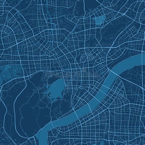 Detailed Vector Map Poster of Hangzhou City, Linear Print Map. Blue ...