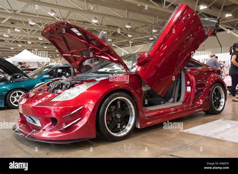 An after market customized red Toyota Supra sports coupe Stock Photo ...