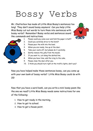 Bossy Verbs activity sheet by loulibby80 - Teaching Resources - Tes