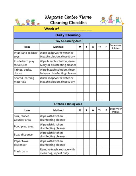 Daycare Cleaning Checklist | Kids daycare, Daycare rooms, Daycare teacher