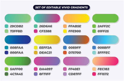 Set of green, blue, yellow, purple and neon vivid gradients with HEX ...