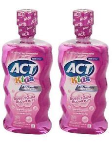 ACT Kids Mouthwash Fluoride Rinse Bubble Gum Blowout 16.9oz (2 Pack ...