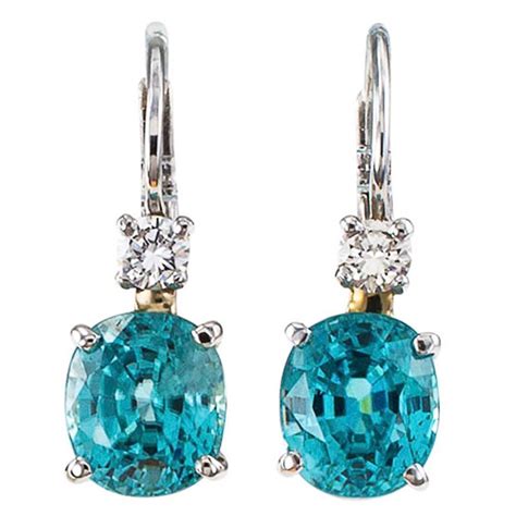 Natural Blue Zircon Diamond Gold Earrings For Sale at 1stdibs