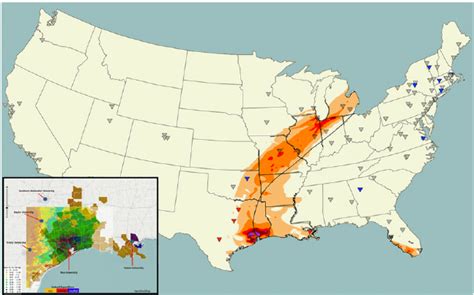 Hurricane Ike ’ s storm path by rainfall. Five universities (red) were ...