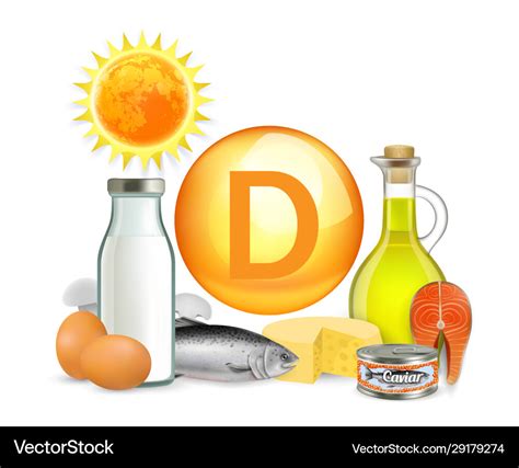 Vitamin d sunlight and food sources Royalty Free Vector