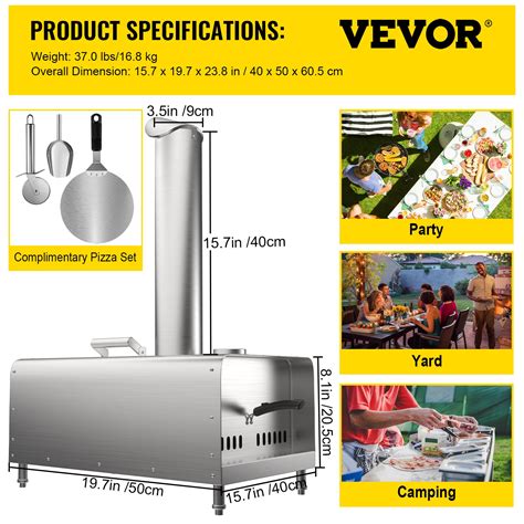 VEVOR Outdoor Pizza Oven 12", Wood Fired Ovens, Stainless Steel ...