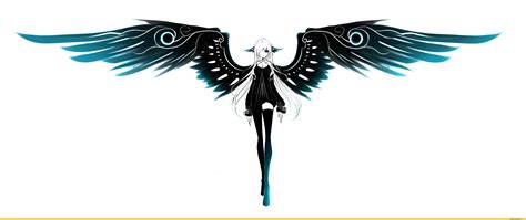 Female white haired anime character, angel, wings, white hair, black ...