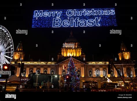 Christmas tree and christmas lights at Belfast City Hall Northern Stock ...