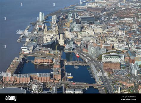 An aerial view of Liverpool City Centre and the River Mersey Stock ...