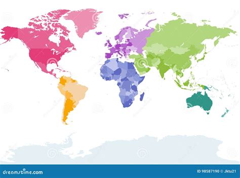 Vector World Map Colored by Continents Stock Vector - Illustration of ...