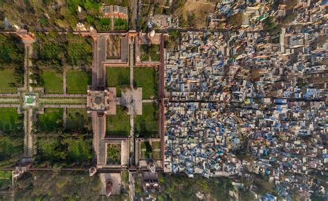 Aerial view above of Taj Mahal, India stock photo