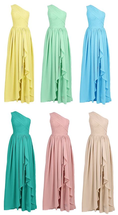 Pastel Color A-line One Shoulder Chiffon Long Bridesmaid Dress #prom # ...