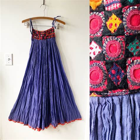 Vintage 70s Indian Cotton Dress , BOHO Hippie Sun Dress , Embroidered ...