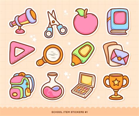 Free Vector | School Stickers Doodle Color Vector Collection