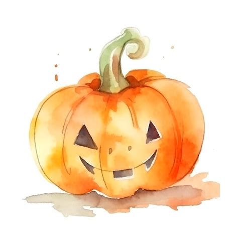 Premium Photo | Watercolor painting of a pumpkin with a smiley face