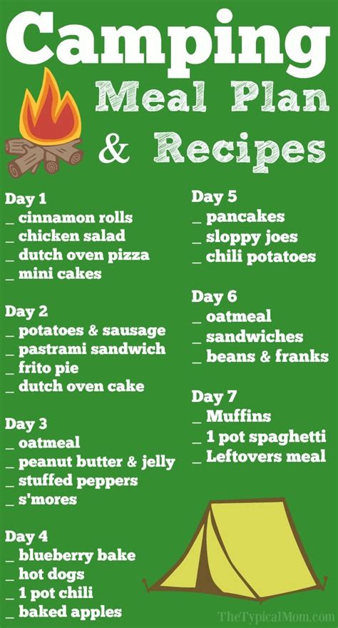 Easy Camping Recipes - Printable Meal Planning for Camping PDF