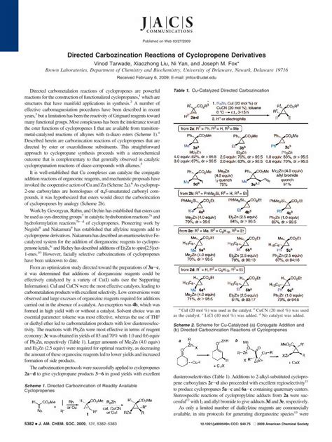 (PDF) Directed Carbozincation Reactions of Cyclopropene Derivatives ...