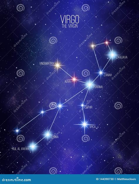 Virgo the Virgin Zodiac Constellation Map on a Starry Space Background ...