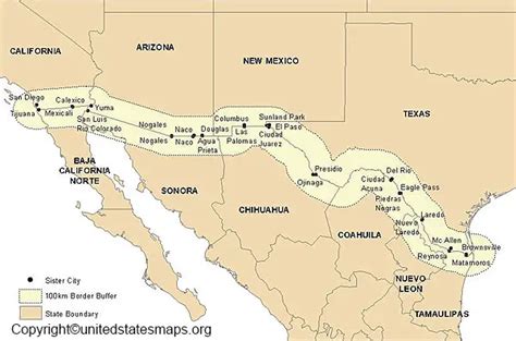 US Mexico Border Map | Map of US Mexico Border