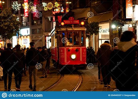 Tram on the night street editorial photography. Image of city - 254945337