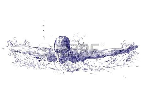 a drawing of a man swimming in the water