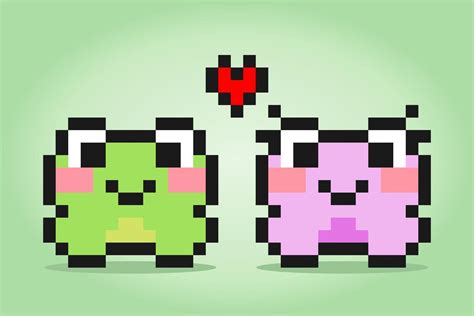 8 bit pixel of frog couple in love. Animal in Vector illustration for ...