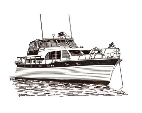 1965 Tollycraft Adventure Lapstrake Yacht Drawing by Jack Pumphrey